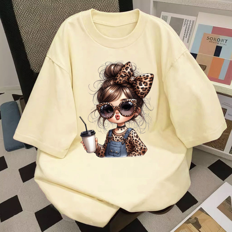 🌷Su.Tee🌷 ผู้หญิง เสื้อยืด oversize เสื้อหวานๆ เกาหลี โคตรนุ่ม ผ้าคอตตอน ลาย "Leopard girl1" สินค้าใหม่ 2025