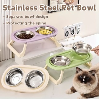 Cat Bowl Stainless Steel Pet Bowl Dog Bowl Neck Protection High Foot Pet Drinking Water Double Bowl