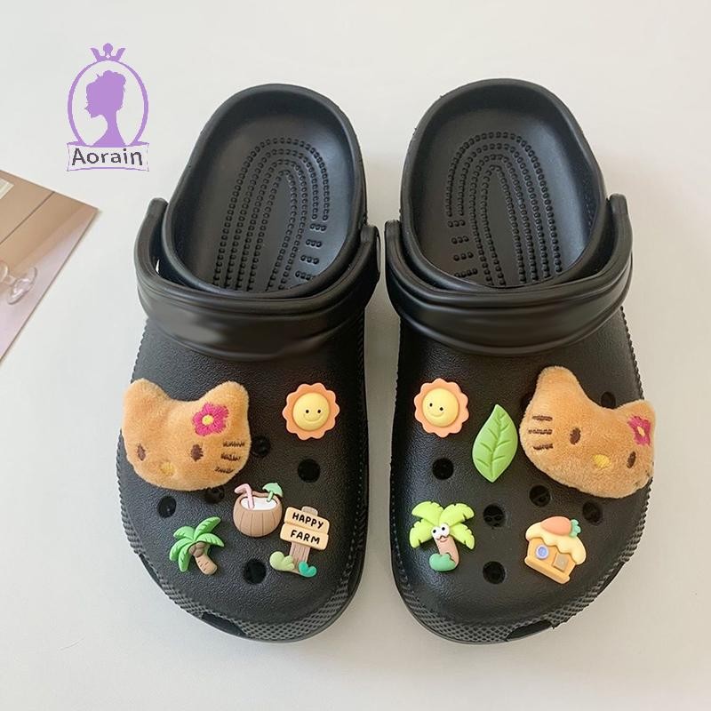 ชุดห้อยรองเท้า Hello Kitty ทำจากเรซิน ลายการ์ตูน สามารถถอดออกได้ เหมาะสำหรับตกแต่งรองเท้าในวันพักผ่อนที่ชายหาด
