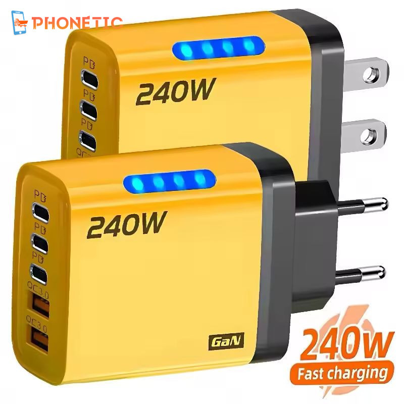 [AUTO&3C]เครื่องชาร์จ LED สีเหลืองสมัยใหม่ 240W - พอร์ต USB และ 3PD คู่พร้อมการปรับระยะอัตโนมัติ, สถานีชาร์จอุปกรณ์หลายประหยัดพื้นที่, อะแดปเตอร์เดินทางสารหน่วงไฟ PC+ABS