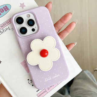 Dopamine Flower Bracket Polka Dot หนังเคสโทรศัพท์สําหรับ iPhone 17ProMax 16Plus 15 14 13 12 11 กันกระแทกป้องกันปลอก