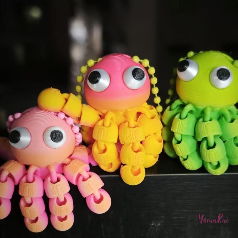 YosunRui] 3D พิมพ์หลายข้อต่อเคลื่อนย้ายได้น่ารักOctopus Little จี้พวงกุญแจกุญแจรถแหวนกระเป๋านักเรียนจี้ใหม่