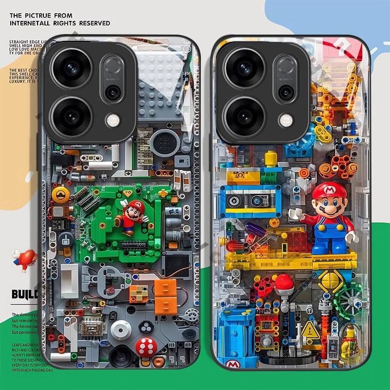 เคส OPPO Reno 14 14F 5G เคส OPPO Reno 14 Pro 5G เคส กรณีแก้วกลับเลนส์ปกป้องกรอบนุ่มอาคารบล็อกปกหลัง HHY กรณี
