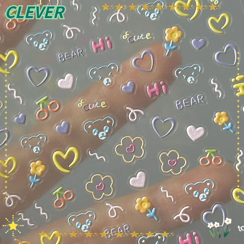 สติ๊กเกอร์ถ้วย CLEVER, สติ๊กเกอร์ติดเล็บลายนูนแบบนุ่มแบบมีกาวในตัว, สติ๊กเกอร์ติดแต่งเล็บน่ารักมัลติฟังก์ชั่นการ์ตูน