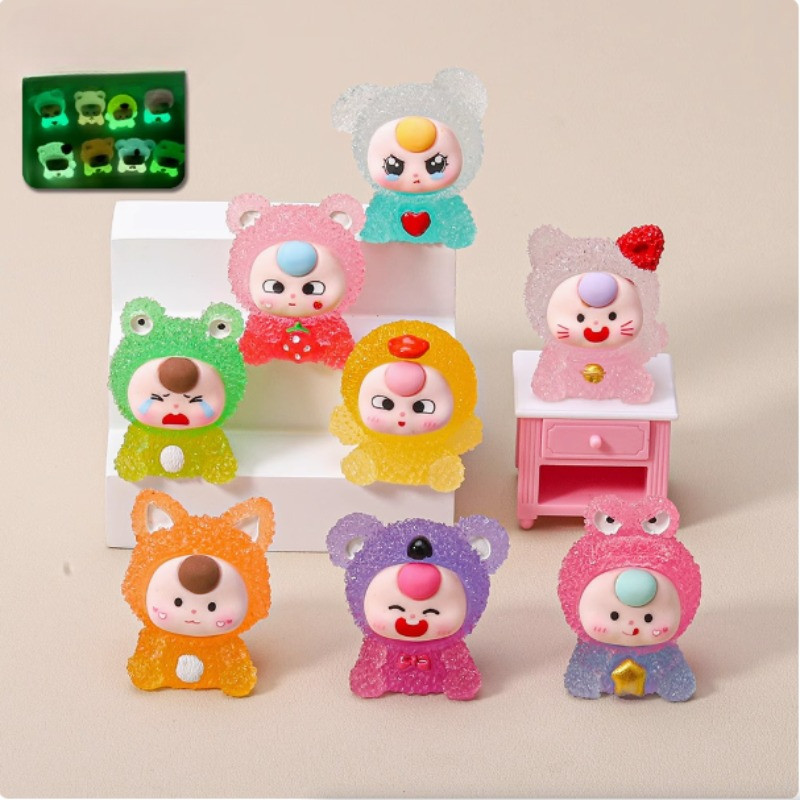 ของเล่นตกแต่งเรืองแสงในที่มืดสีทึบมินิรูปปั้นเรซิ่น ทําเอง ตกแต่งเดสก์ท็อปกล่องตาบอดกระเป๋า