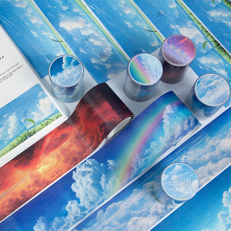 Journamm 50 มม.* 2 เมตรตกแต่งเทปกาว Vintage Clouds ใน Sky Washi กระดาษเทปสําหรับ Junk Journal อุปกรณ์ศิลปะสมุดภาพ DIY หัตถกรรม Planners
