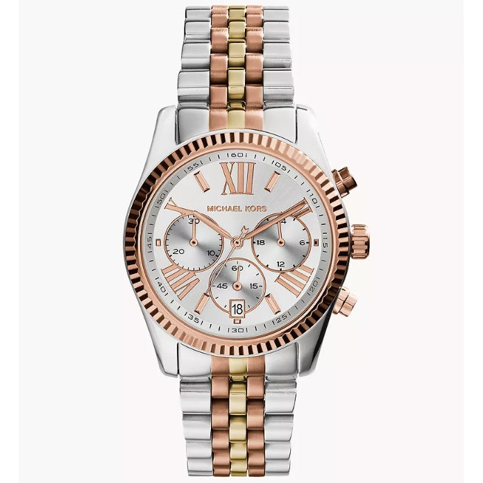 New Michael Kors MK5735 Lexington Chronograph Tri Tone Silver Dial Women's Watch
