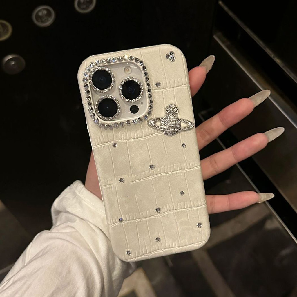 ใหม่สีทึบเพชรน้ํา 3D DIY หนังสีขาวครึ่งกระเป๋าเคสโทรศัพท์สําหรับ iphone 17 16 PRO MAX 15 16 13 1 12 11 PRO MAX Plus anti-drop เคสโทรศัพท์