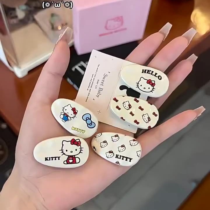 ชุด-accessories สำหรับผม: กิ๊บติดผมแมวสีพาสเทล, ปิ่นผมรูปไข่สำหรับเด็กผู้หญิง และคลิปหน้าม้าสีครีมปรับได้