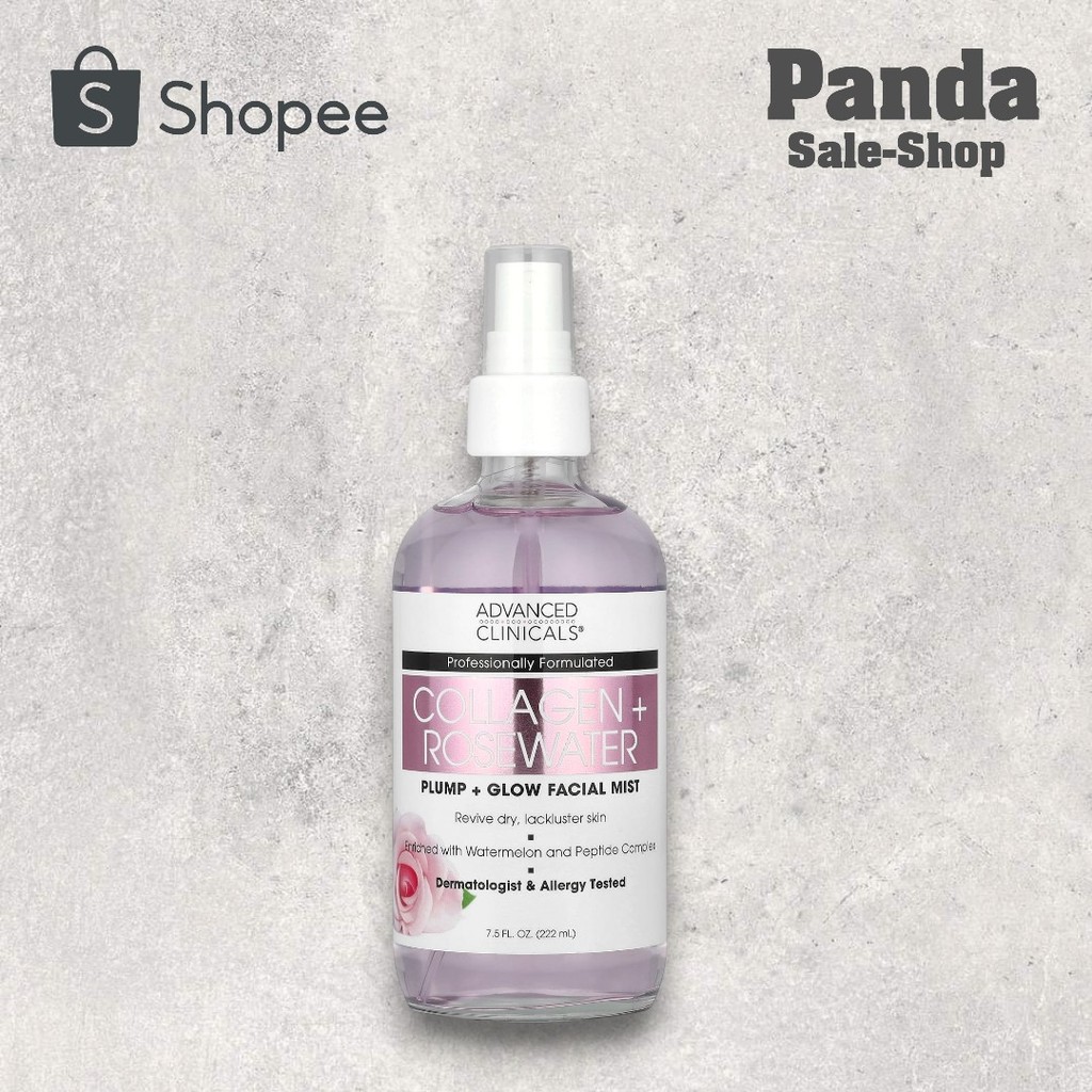 Advanced Clinicals, Collagen + Rosewater, Plump + Glow Facial Mist, 7.5 fl oz (222 ml)   สเปรย์น้ำแร