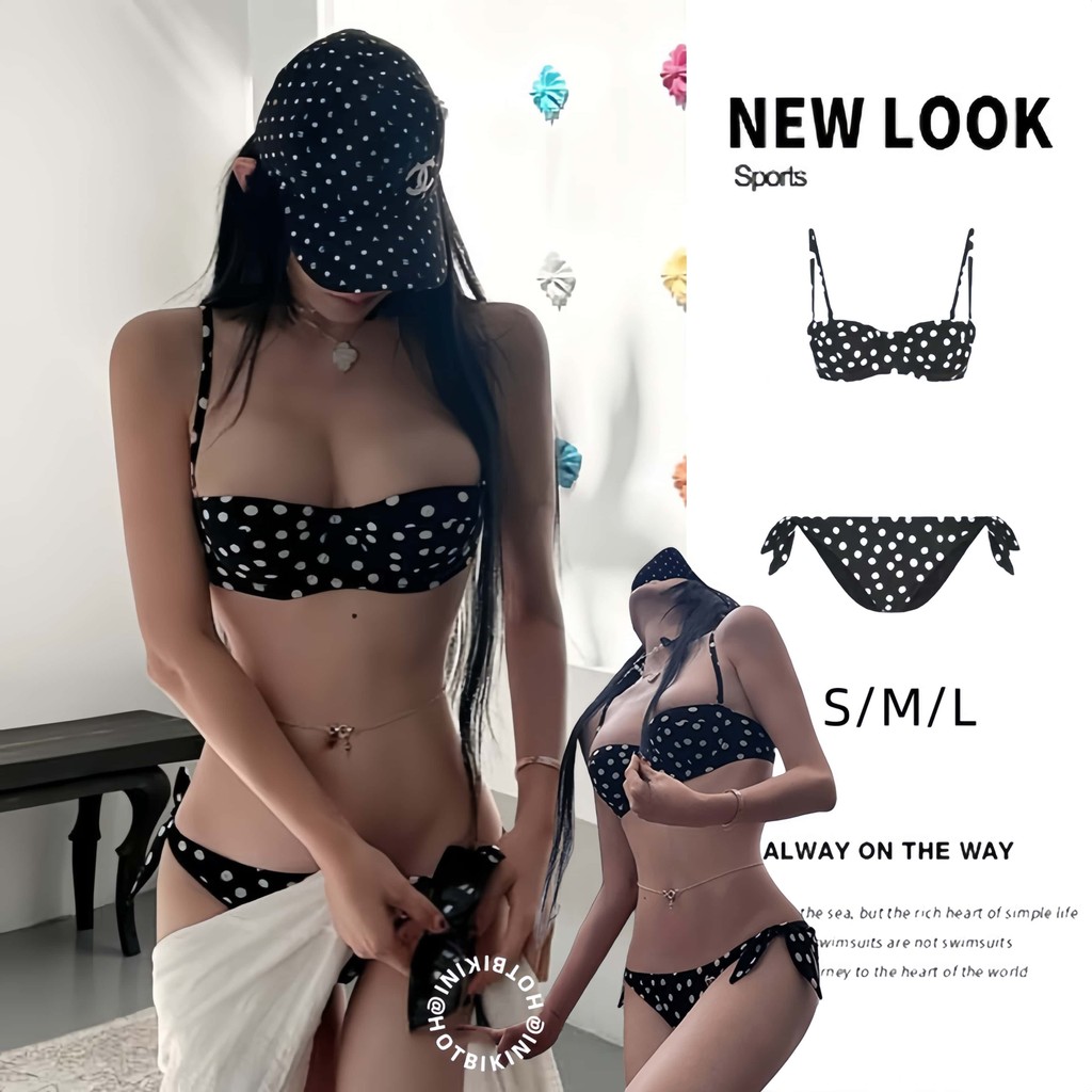 🤍Hot.Bikini🖤ชุดว่ายน้ำเซ็กซี่ ทูพีช บิกินี่ลายจุด สีดำ มีฟองน้ำ สไตล์เกาหลี ชุดว่ายน้ำ รุ่นใหม่ ส่งไวจากไทย