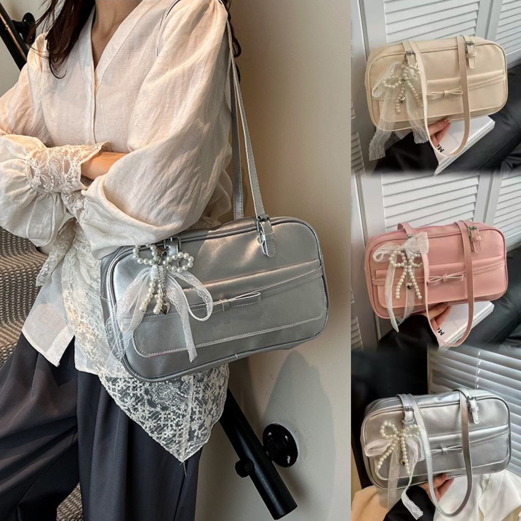 shiny.girl: กระเป๋าใต้วงแขนผู้หญิง-โบว์น่ารักด้านหน้า-มีความจุขนาดใหญ่สามารถใส่ของได้เยอะ-ซีรีย์สีความไฮเอนด์มาก- AP2810 - รูปที่ 5