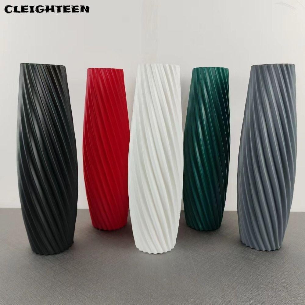 Cleighteen แจกันดอกไม้พลาสติกสีทึบ Nordic แจกันตกแต่งเรียบง่ายลายออกแบบเดสก์ท็อปตกแต่งเครื่องประดับห้องนั่งเล่นเครื่องประดับ