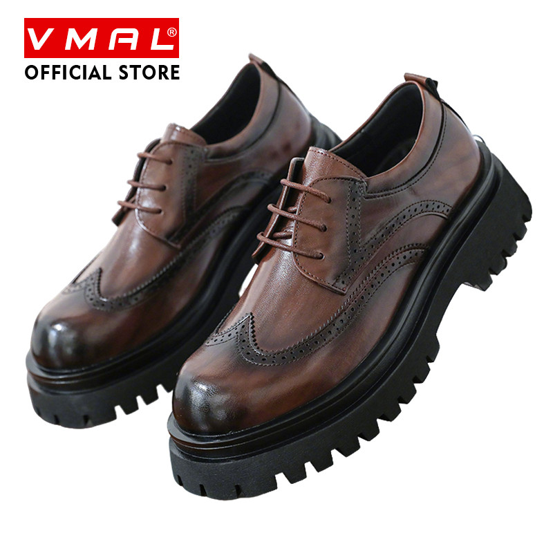 VMAL 38-46 แฟชั่นผู้ชาย Casual Brogue หนา Soled Non-Slip ทนต่อการสึกหรอ Lace-Up รองเท้าหนัง