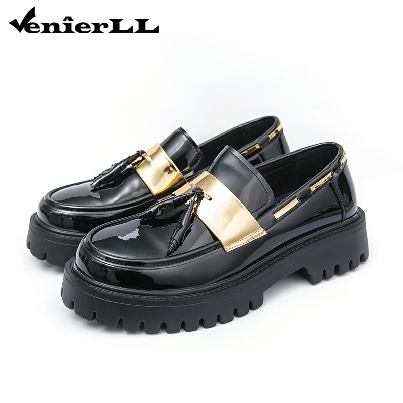 แพลตฟอร์มผู้ชาย Chunky Heel Loafers แฟชั่นพู่ธุรกิจสบายๆรองเท้าทํางานอย่างเป็นทางการลื่น Lug Sole Sl