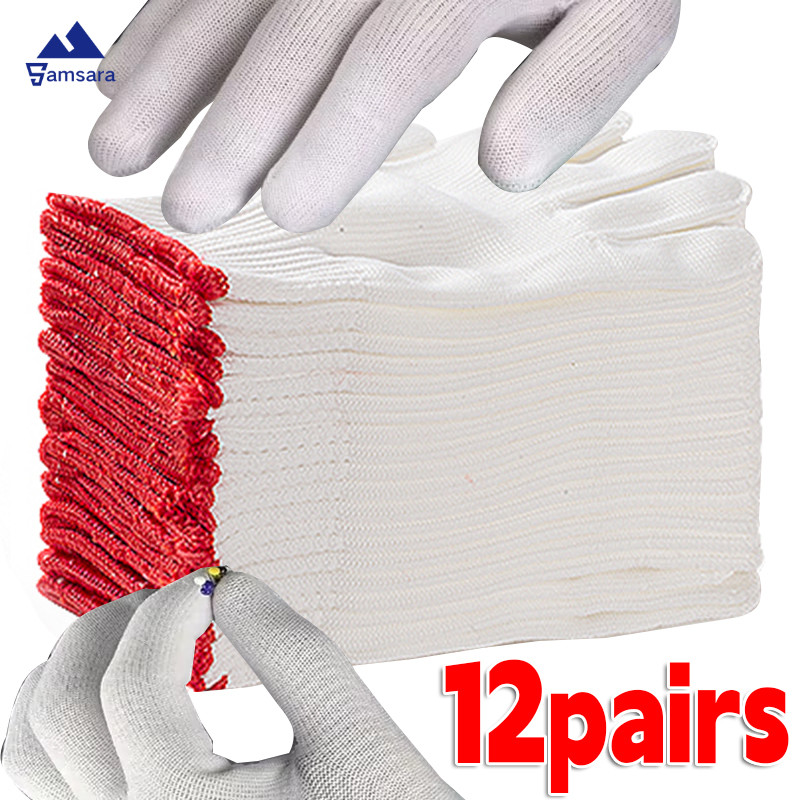 1/12 คู่ไนลอนถุงมือทํางานข้อมือยืดหยุ่น, กันลื่นและการออกแบบบางระบายอากาศสําหรับแรงงาน, ทําสวน, ทําความสะอาด