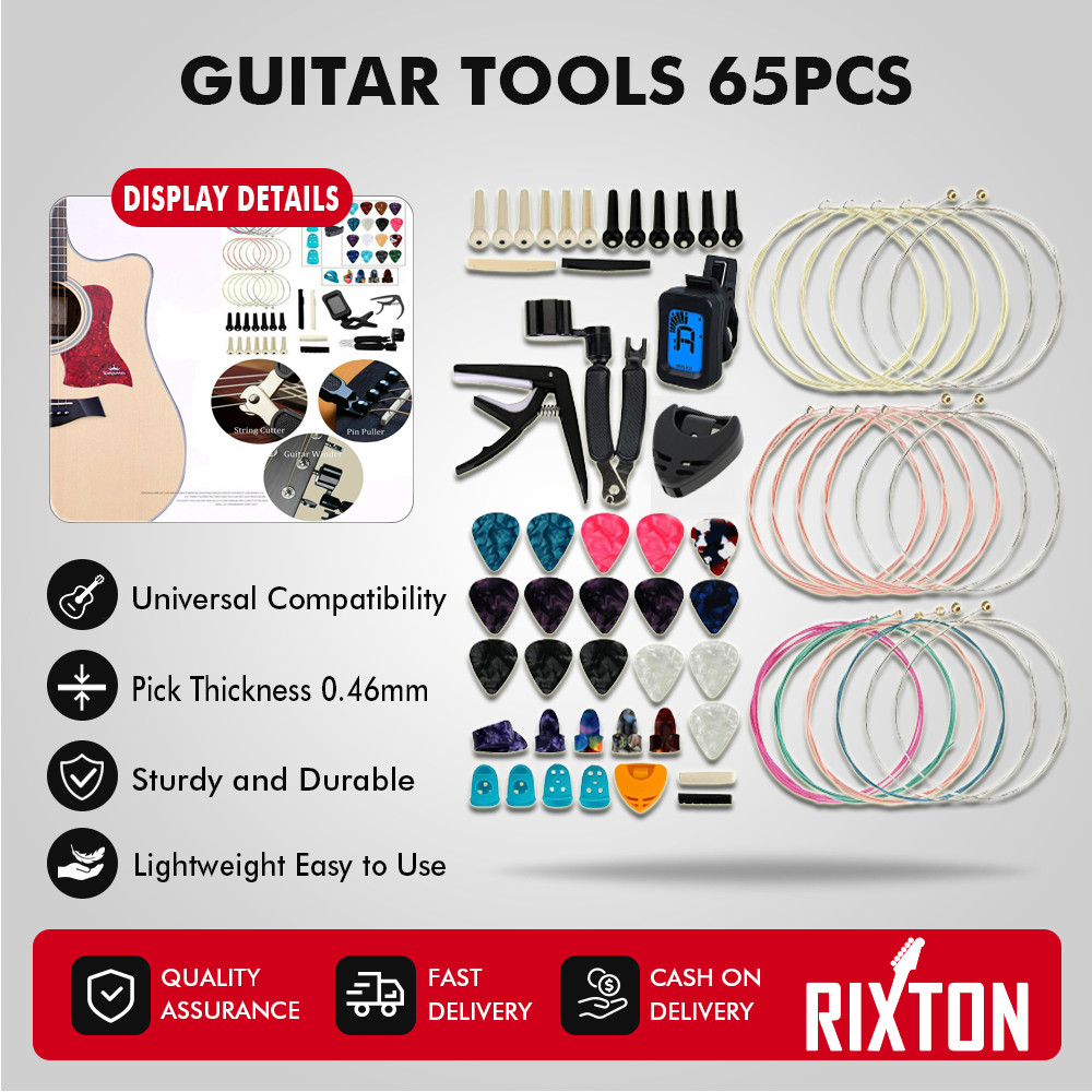 RIXTON กีตาร์เครื่องมือ 65 ชิ้นชุดเปลี่ยนชุด Strings Pick Capo Winder & utter Tuner อุปกรณ์เสริม Kit