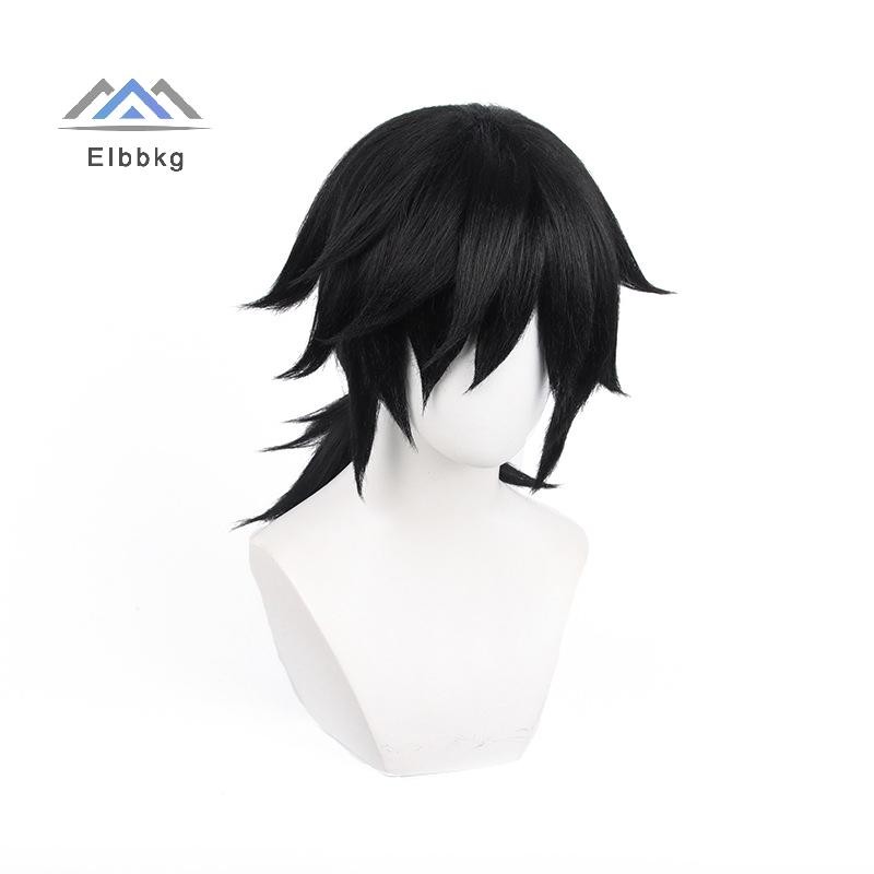 EIbbkg Anime Demon Slayer Tomioka Giyuu Wig สีดำ ขนาด 60 ซม. ทนความร้อน