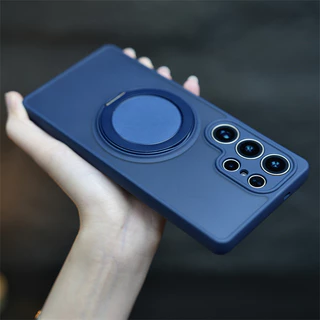 SAMSUNG หรูหรา 360° Rotatabl ขาตั้งโลหะเคสโทรศัพท์แม่เหล็กสําหรับSamsung Galaxy S25 S24 S23 Ultra Plus FE S25Edge Frosted Hard PCปกหลังTPU Soft Edgeปลอกกันกระแทก
