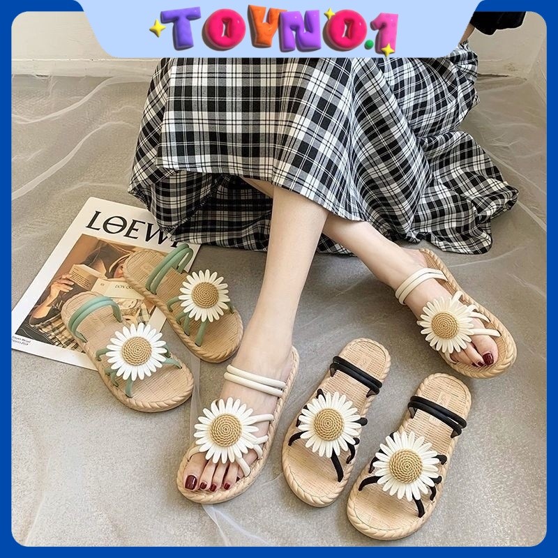 ToyNo.1 พร้อมส่ง "LT-DM-1" รองเท้าแตะลายดอกไม้ ใส่ได้สองแบบ สวม/รัดส้น เก๋มากแม่