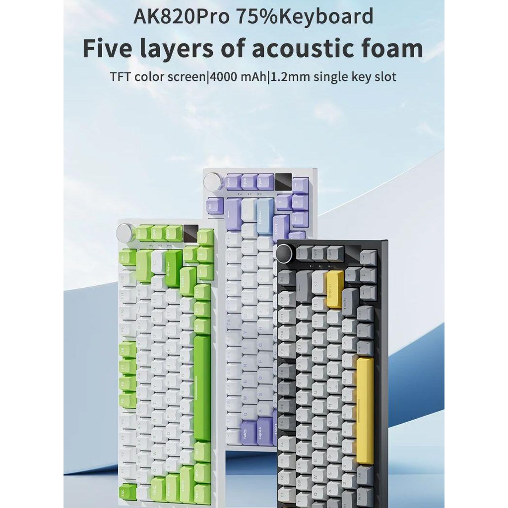 AJAZZ AK820/AK820Pro คีย์บอร์ดแบบกลไกหน้าจอ TFT ปุ่มมัลติฟังก์ชั่นคีย์บอร์ดเกมแบบมีสาย/2.4GHz/BT เชื