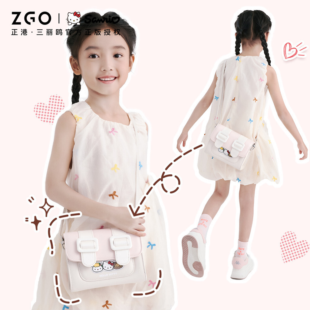 ZGO Hello Kitty กระเป๋าเด็กสําหรับสาวแฟชั่นกระเป๋าสี่เหลี่ยมเล็กสําหรับนักเรียนน่ารักไหล่และกระเป๋าส