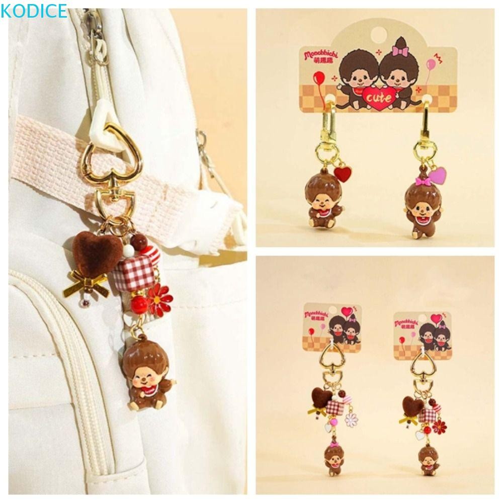 KODICE Monkiki จี้เมล็ดน่ารัก, เรซิ่นมินิคีย์แหวน, Kawaii เครื่องประดับหัวใจลูกปัดการ์ตูนคู่พวงกุญแจ