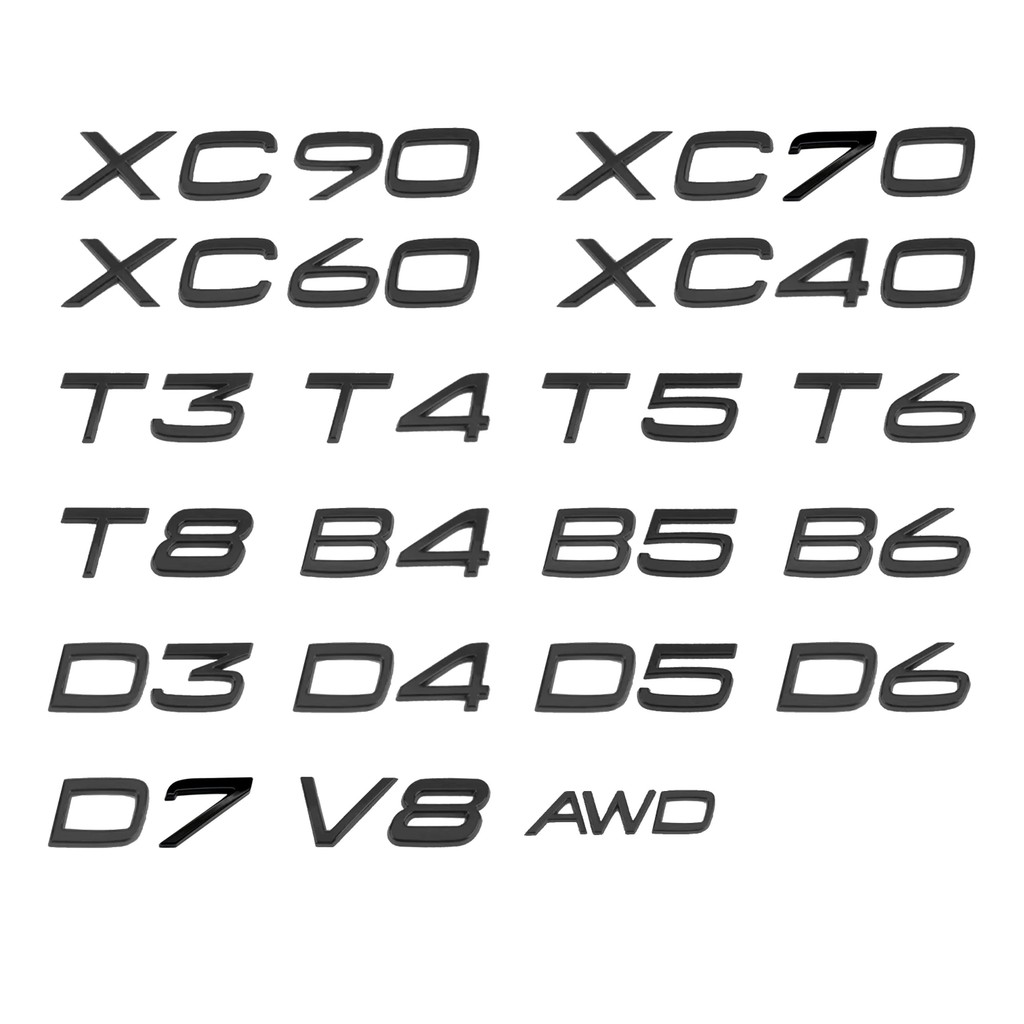 Glossy Black Emblem B5 B6 T3 T4 T5 T6 T8 V8 D3 D4 D5 D6 AWD รถ Trunk ตัวอักษรสัญลักษณ์สําหรับ VOLVO 
