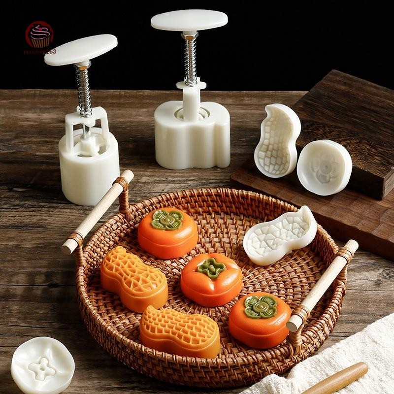 Myoloy แม่พิมพ์ขนมไหว้พระจันทร์รูปผลไม้ 50g แสตมป์มือกดช็อกโกแลต Mould Pastry เค้กไอศกรีม Mould อบกลางฤดูใบไม้ร่วง TH