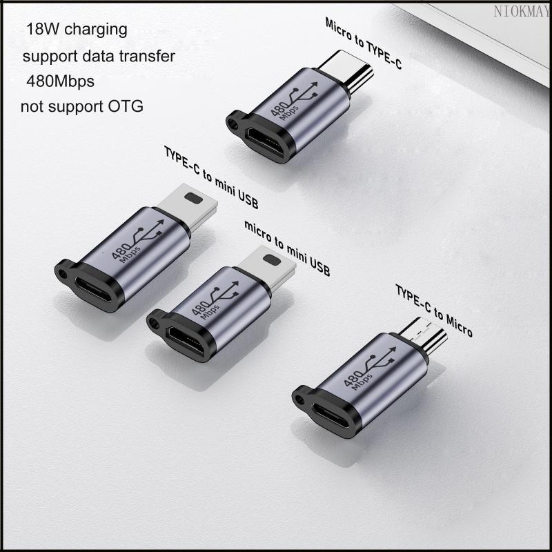 NIOK Usb-C to Mini USB MicroUSB Adapter Micro USB to TypeC Mini USB Converter Connector รองรับการชาร์จซิงค์ข้อมูล 480Mbps