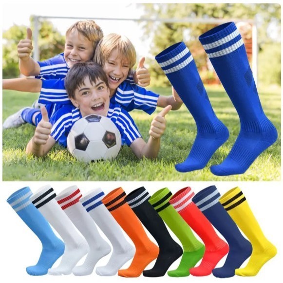 ส่งด่วน ถุงเท้าบอลเด็ก มี 13 สี สำหรับเด็ก 6-12 ขวบ ขนาด ลาย2ขีด