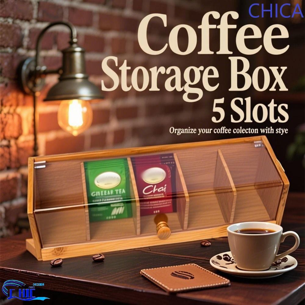 ชิก้า ที่เก็บถุงชา,5ช่องกล่องเก็บแคปซูลกาแฟไม้ไผ่,มัลติฟังก์ชั่แฮนด์เมดประหยัดพื้นที่ความจุขนาดใหญ่สก์ท็อปจิปาถะจัดครัวเร