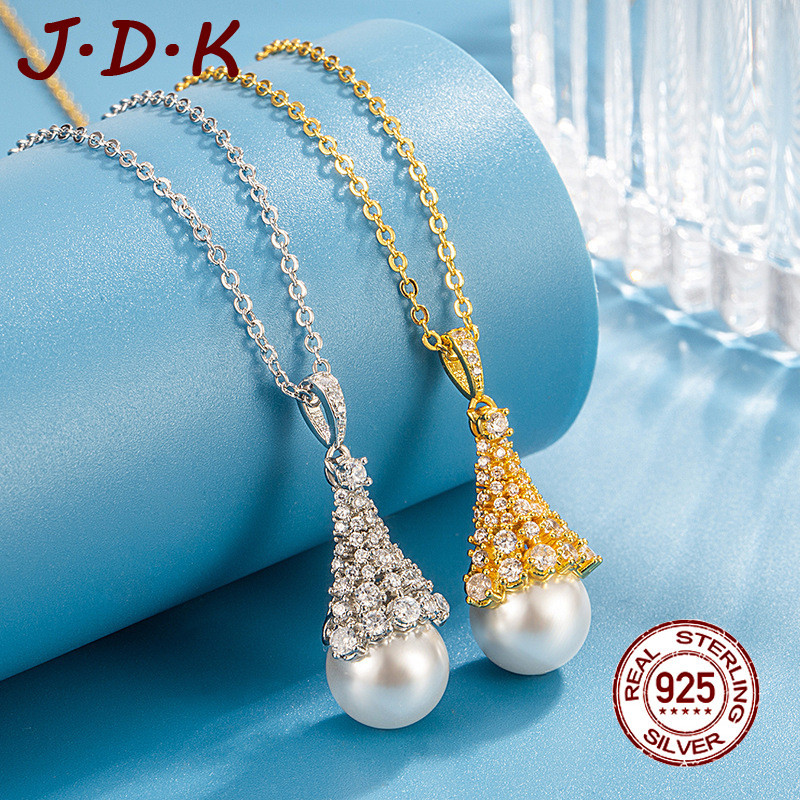 JDK สร้อยคอเงิน 925 Full Diamond Pearl แฟชั่นใหม่ 18K Gold