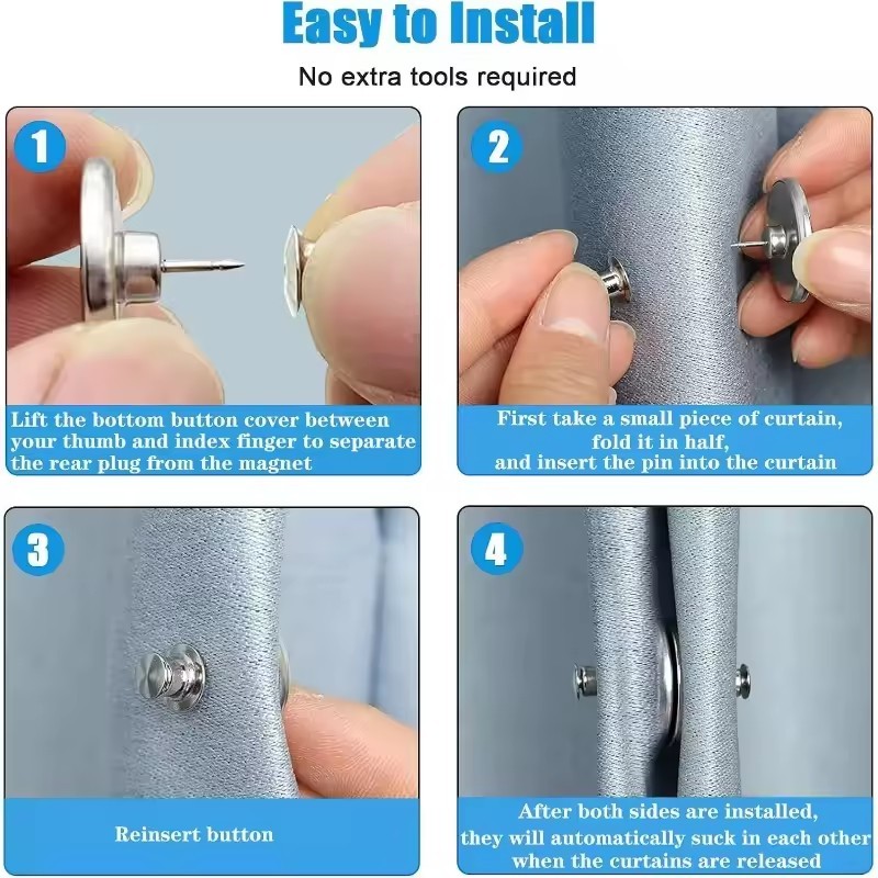 1/3/5 คู่คลิปม่านแม่เหล็ก / ม่านหน้าต่างปิดแม่เหล็กหัวเข็มขัด / ผ้าม่านปุ่มแม่เหล็ก - รูปที่ 6