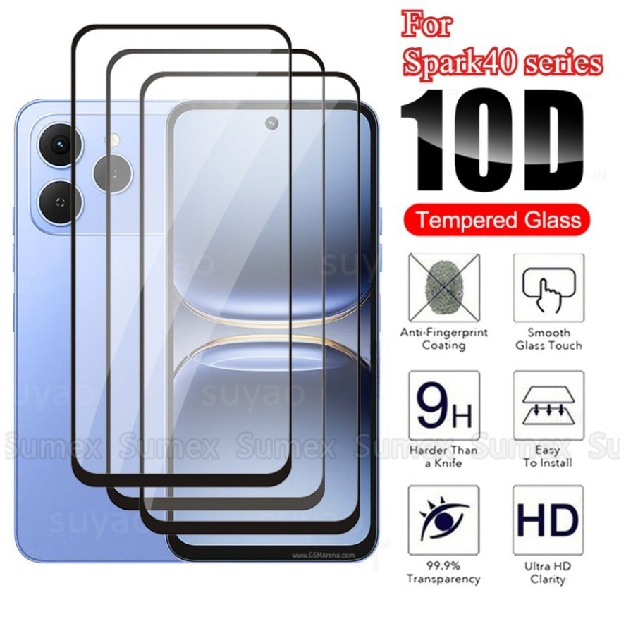 กระจกนิรภัยสําหรับ Tecno Spark40 Spark 40 Pro 40C 2025 4G ป้องกันหน้าจอสีดําขอบโปร่งใสดู HD แก้วป้อง