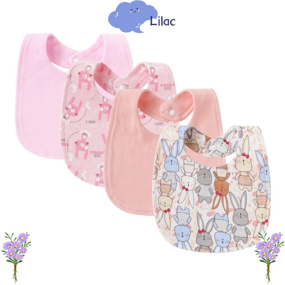LILAC ผ้ากันเปื้อนเด็ก 4 ชิ้น, สองชั้นการ์ตูนพิมพ์น้ําลายผ้าขนหนู, ผ้าฝ้ายผ้ากันเปื้อนเด็กอุปกรณ์สําหรับทารก