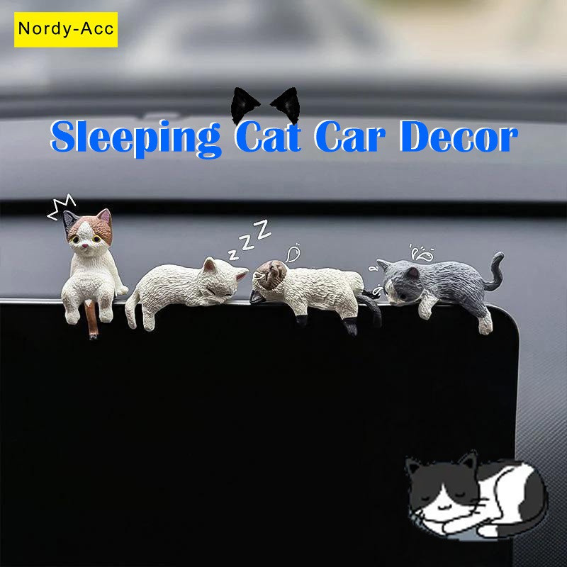 4PCS Cat Car Dashboard Decor น่ารักคอนโซลกลางเครื่องประดับ Anti Slip อุปกรณ์ตกแต่งภายในสัตว์ตลกตกแต่งสําหรับผู้หญิงคนรักรถ
