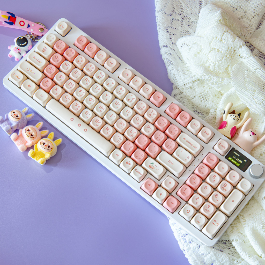 MATHEW KC98 Pro ไทย 2.4G/บลูทูธ/คีย์บอร์ดแบบมีสายพร้อมปุ่มแสดงผล Numpad RGB Full-key Hot Swappable ส