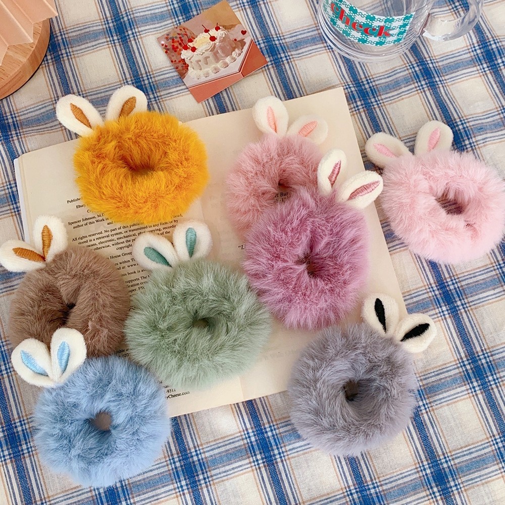 Yeppo - RABBIT MOTIF FUR HAIR TIE Yeppo RUNCHIE KOREAN MODEL HAIR BUN TIE เครื่องประดับผมผู้หญิง