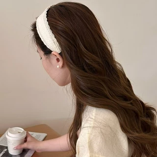 สร้อยข้อมือผมเพียรล์ สไตล์เกาหลี แถบคาดศีรษะกว้าง สีขาว เหมาะสำหรับของประดับผมสำหรับผู้หญิง