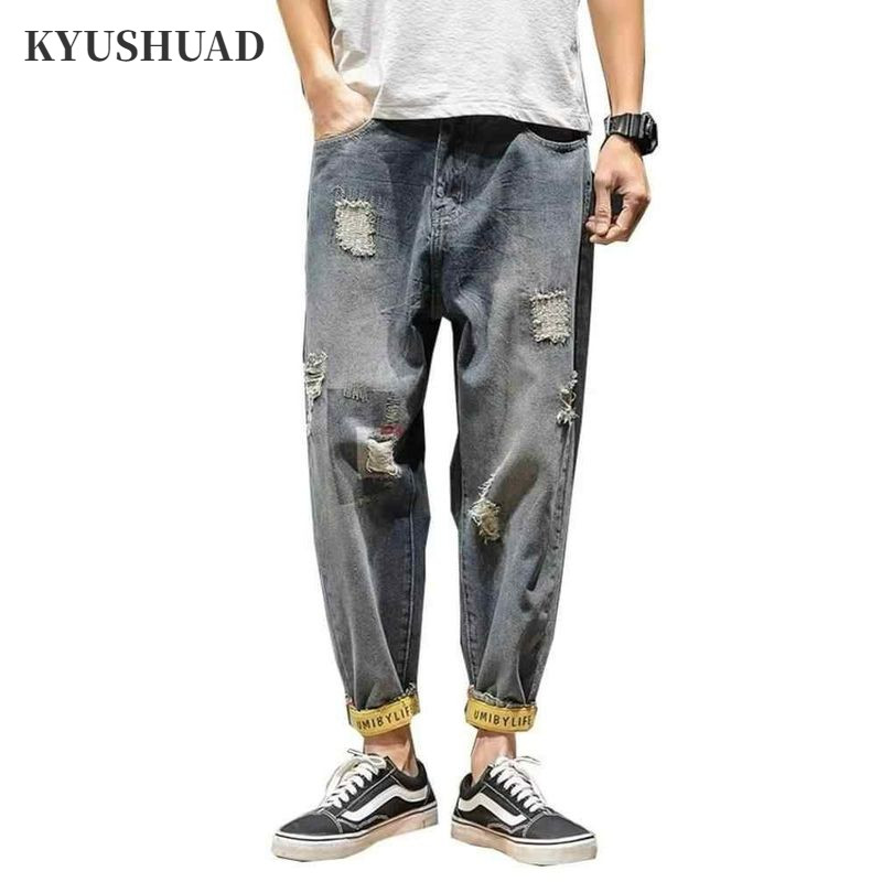 KYUSHUAD กางเกงขาขาดแฟชั่น สไตล์ฮิปฮอป สําหรับผู้ชายและผู้หญิง