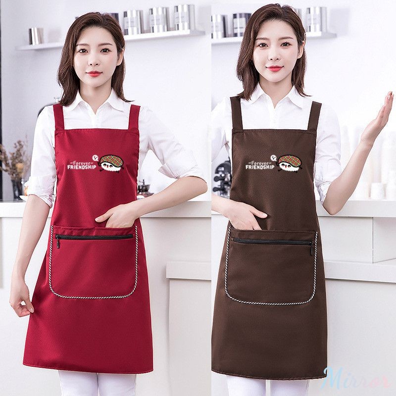 Apron Zipper Pocket Apron Waterproof Kitchen Sleeveles Hanging Neck Plaid Cooking Apron Kitchen Work