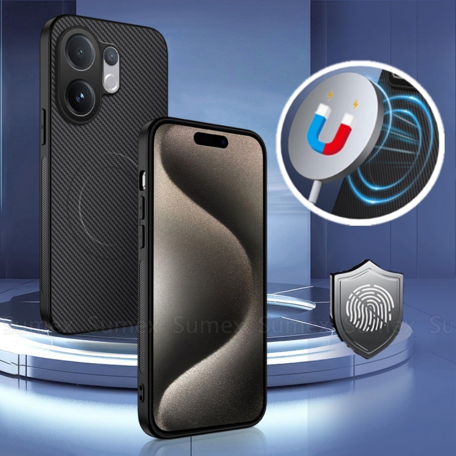 Ultra Thin คาร์บอนไฟเบอร์เคสโทรศัพท์สําหรับ Vivo V60 V2511 5G กันกระแทกแม่เหล็กชาร์จแหวนปลอก Comfort