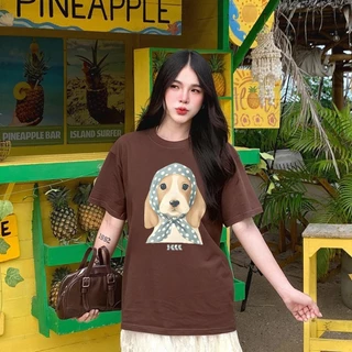 T42.SHOP🌸สื้อยืด oversize เสื้อคอกลม เกาหลี สตรีทแฟชั่น โคตรนุ่ม ผ้าคอตตอน100% ลาย "Blue bandana dog"