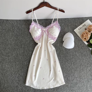SUPER SEXY ชุดนอนผ้าซาตินผู้หญิง ชุดนอนสายเดี่ยวผู้หญิง ชุดเดรสสาวอวบ 🌷⭐ M-5XL | 40-100กก. ผ้าลื่น ใส่สบาย M-1119