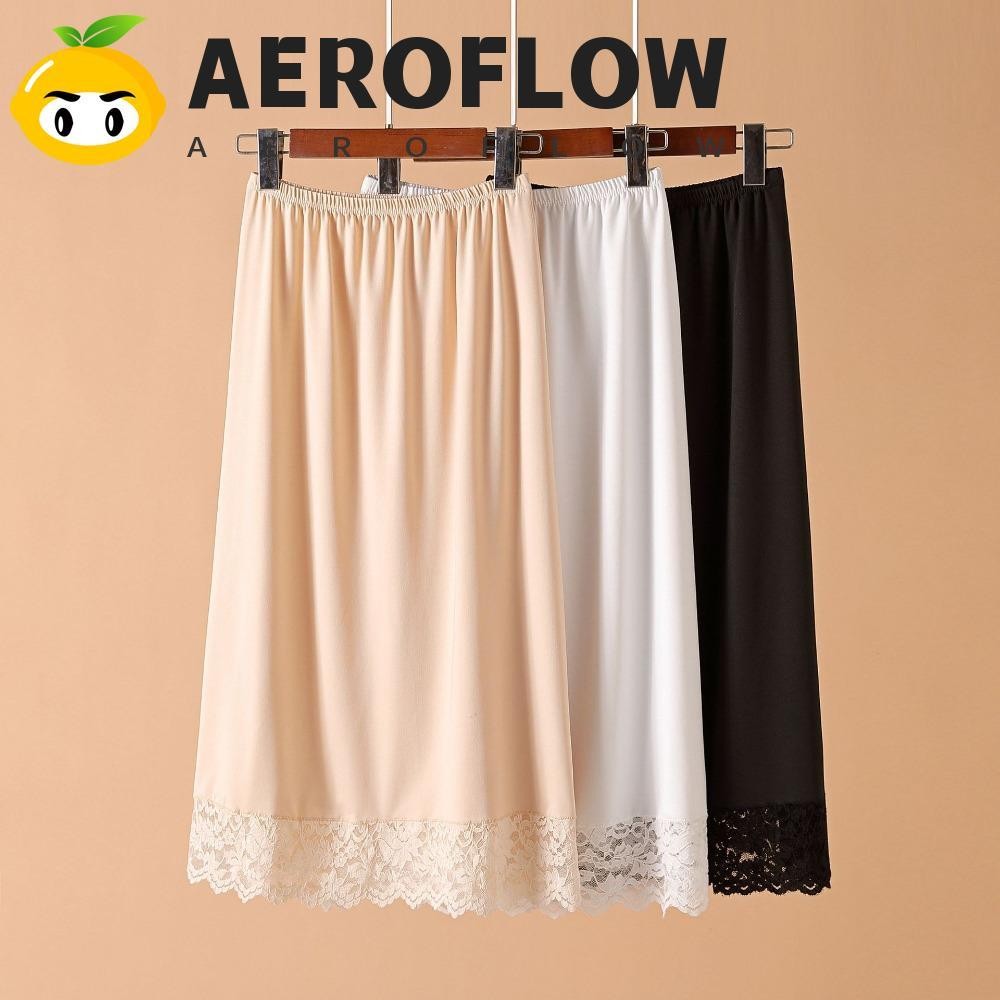 Aeroflow ผู้หญิงลูกไม้ยาว Petticoat, ตาข่ายดอกไม้ป้องกันแสงสะท้อนความปลอดภัย Underkirt Slips, Comfortble A-line ความยาวกลางสีบริสุทธิ์ครึ่งสลิปชุดสําหรับผู้หญิงผู้หญิง