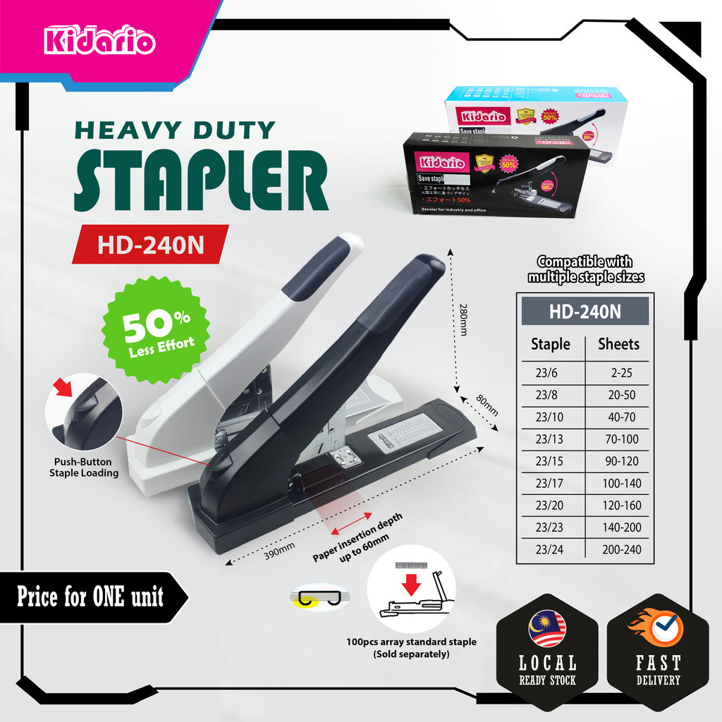 [ HEAVY STAPLER ] KIDARIO HEAVY DUTY STAPLER มั่นคงและสํานักงาน HD-110N/HD-230N/HD-240N/HD-360N