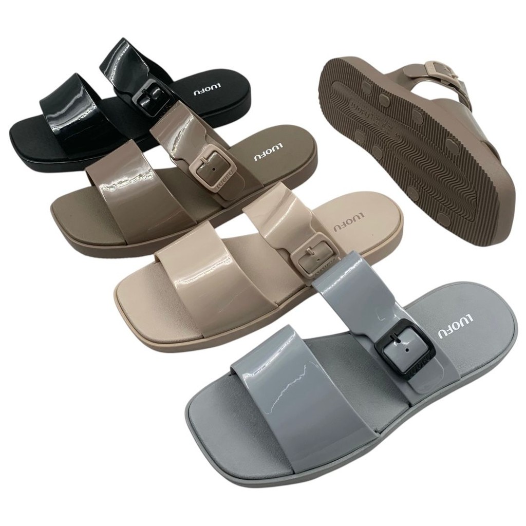 OS LUOFU รองเท้าแตะหัวเข็มขัดยาง 2 สายหนาของผู้หญิงนําเข้า F2333-BRE01 2L (X5)