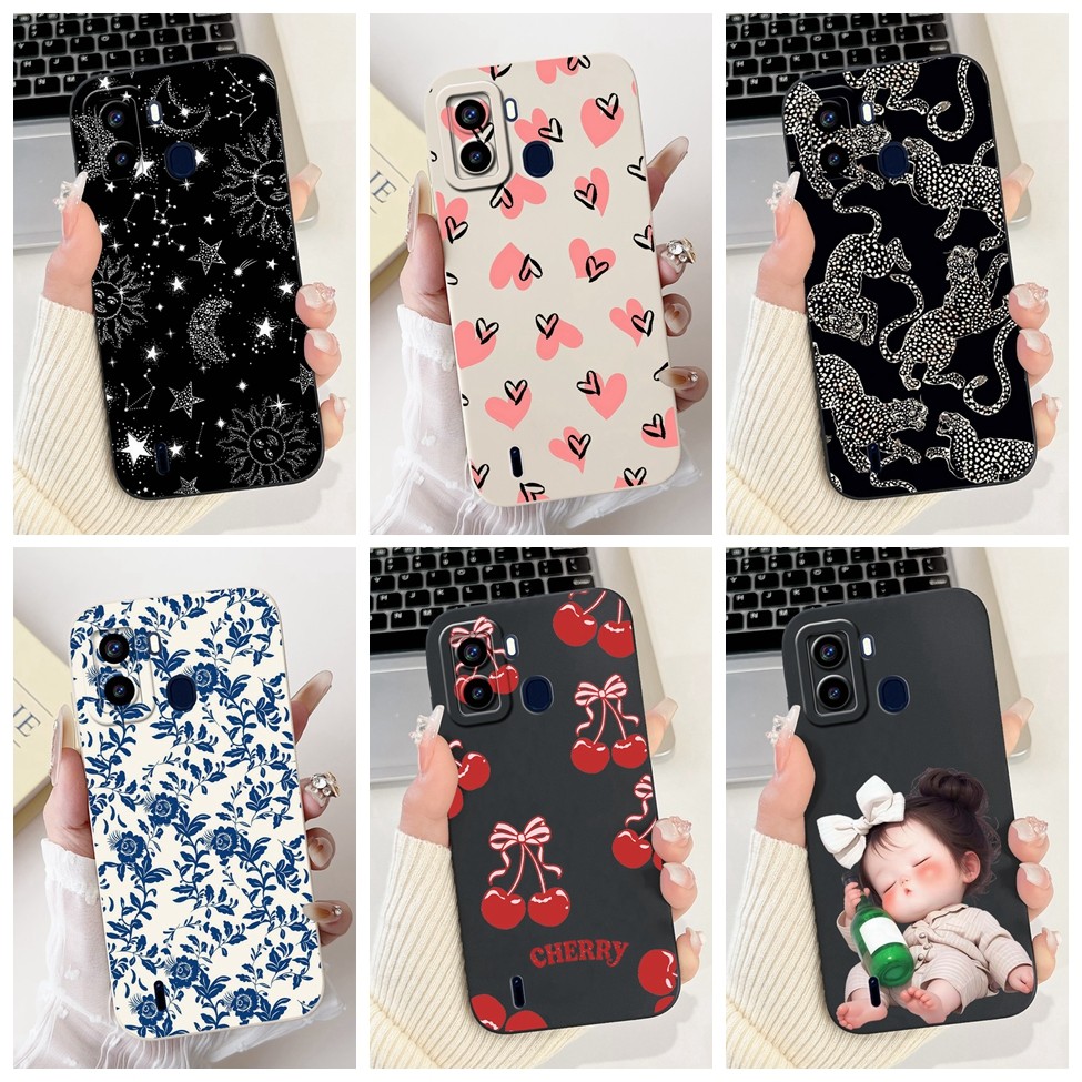 Tecno BE7 กรณี Tecno Pop 6 พร้อมลายนิ้วมือแฟชั่นหรูหราดอกไม้ Kawaii แมวน่ารักกันกระแทกเคสโทรศัพท์