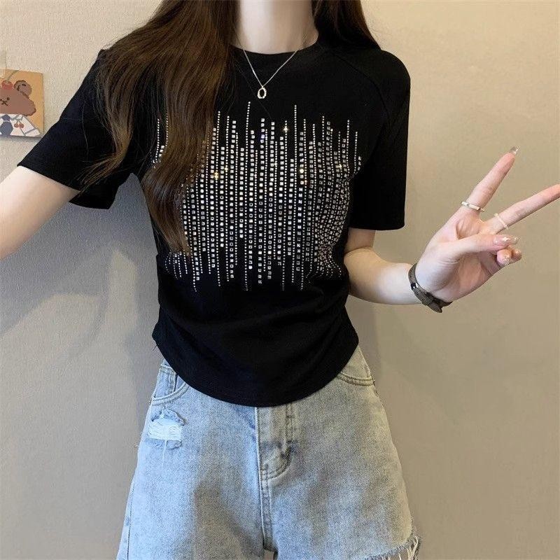 เสื้อยืดแขนสั้น สไตล์เกาหลี ชิคหวานไม่สม่ำเสมอ ดีไซน์เก๋ไก๋ สำหรับฤดูร้อนของผู้หญิง สาวอวบ ดีไซน์สวย เสื้อสั้น รายการกว